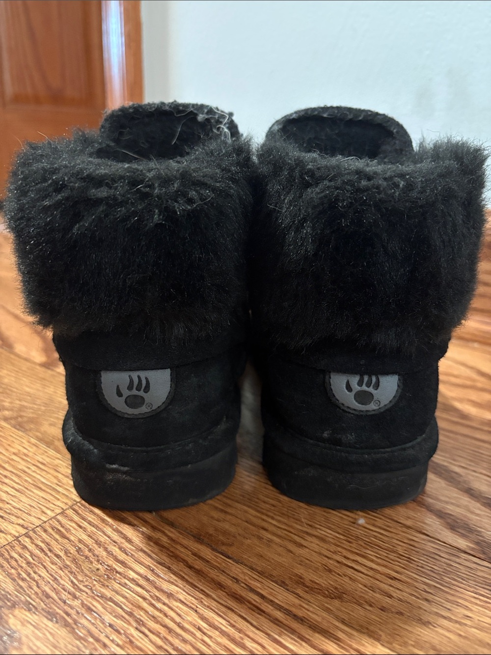 BearPaw Black Faux Fur Cuff Ankle Booties